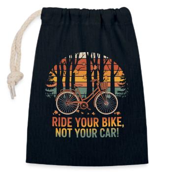 Eco-Friendly Bicycle Adventure Design - Closable cotton gift bag (14x20cm) - navy - Front