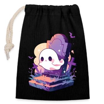 Halloween | Cute ghost spitting in cemetery - Closable cotton gift bag (14x20cm) - black - Front