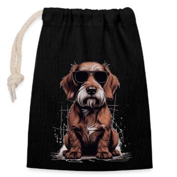 Wire-haired dachshund with sunglasses for dachshund fans - Closable cotton gift bag (14x20cm) - black - Front