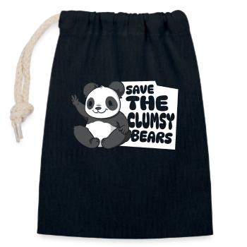 Sauvez les ours maladroits Panda Ours Ami Amant - Sac cadeau en coton avec cordon (14 x 20 cm) - bleu marine - Devant