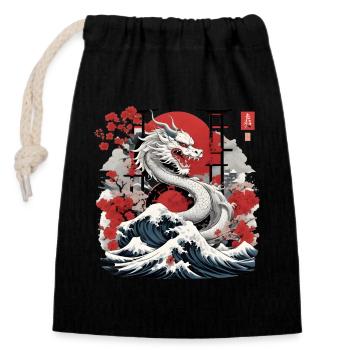 Japanese Dragon - Closable cotton gift bag (14x20cm) - black - Front