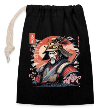 Japanischer Samurai - Verschließbarer Geschenkbeutel aus Baumwolle (14x20cm) - Schwarz - Vorne