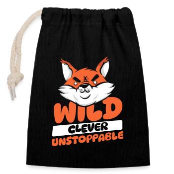 Wild Clever Inarrêtable Renard roux Canidae Caninae - Sac cadeau en coton avec cordon (14 x 20 cm) - noir - Devant