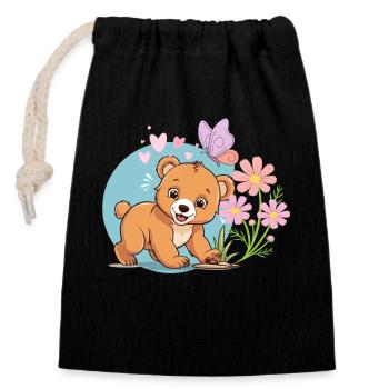 Cute and friendly brown bear - Closable cotton gift bag (14x20cm) - black - Front