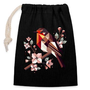charmant rouge-gorge entouré de cerisiers en fleurs - Sac cadeau en coton avec cordon (14 x 20 cm) - noir - Devant