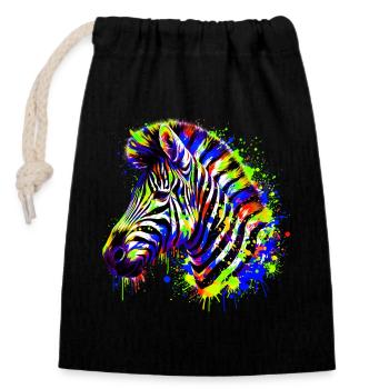 Zebra - Verschließbarer Geschenkbeutel aus Baumwolle (14x20cm) - Schwarz - Vorne