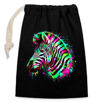 Zèbre - Sac cadeau en coton avec cordon (14 x 20 cm) - noir - Devant