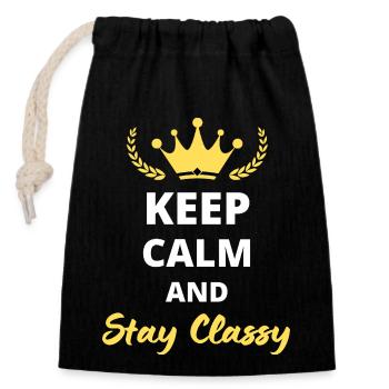 "Keep calm and stay classy" - schlichte Eleganz - Verschließbarer Geschenkbeutel aus Baumwolle (14x20cm) - Schwarz - Vorne