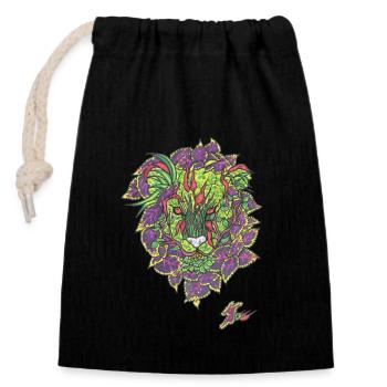 Lion Feuillu Coloré Jungle - Sac cadeau en coton avec cordon (14 x 20 cm) - noir - Devant