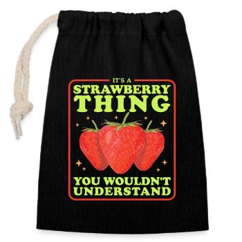 Erdbeeren Erdbeere Strawberry Geschenke - Verschließbarer Geschenkbeutel aus Baumwolle (14x20cm) - Schwarz - Vorne