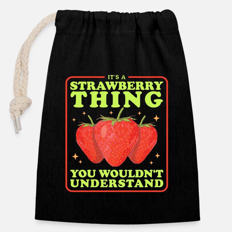 Erdbeeren Erdbeere Strawberry Geschenke - Verschließbarer Geschenkbeutel aus Baumwolle (14x20cm) - Schwarz