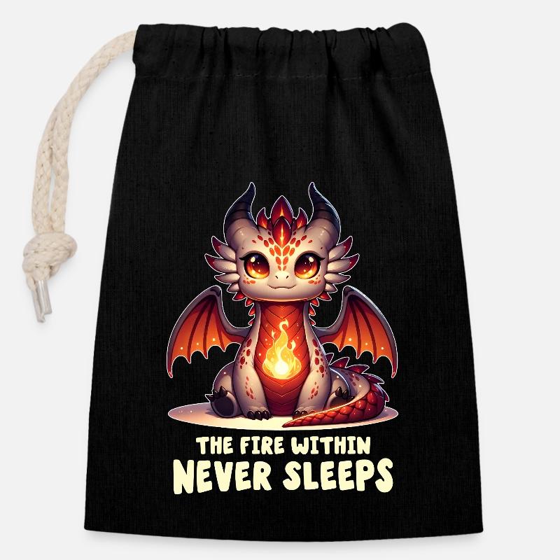 Le feu intérieur ne dort jamais - Sac cadeau en coton avec cordon (14 x 20 cm) - noir