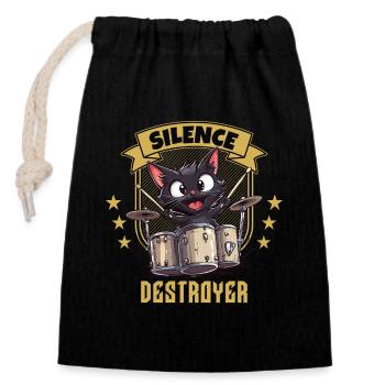 Schlagzeug Drums Silence Destroyer Katze Lustig - Verschließbarer Geschenkbeutel aus Baumwolle (14x20cm) - Schwarz - Vorne
