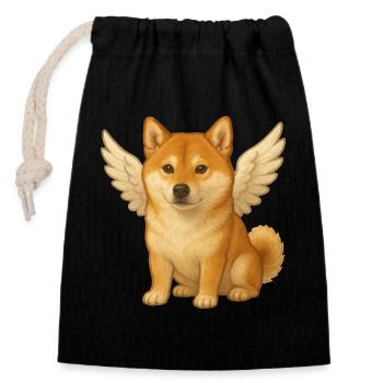 Cute Shiba Inu Angel Cartoon Satisfied Dogs - Closable cotton gift bag (14x20cm) - black - Front