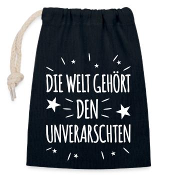 Unverarscht - Verschließbarer Geschenkbeutel aus Baumwolle (14x20cm) - Navy - Vorne