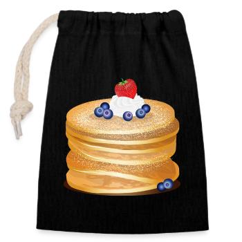 Goldbraune Pancakes mit Beeren und Sahne Motiv - Verschließbarer Geschenkbeutel aus Baumwolle (14x20cm) - Schwarz - Vorne