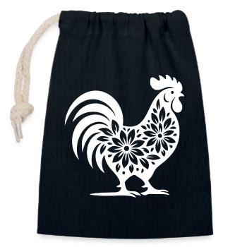Floral Folk Rooster Design - Closable cotton gift bag (14x20cm) - navy - Front