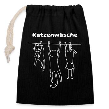 Idée cadeau pour t-shirt pour chat, lavage de chat, maison pour chat - Sac cadeau en coton avec cordon (14 x 20 cm) - noir - Devant