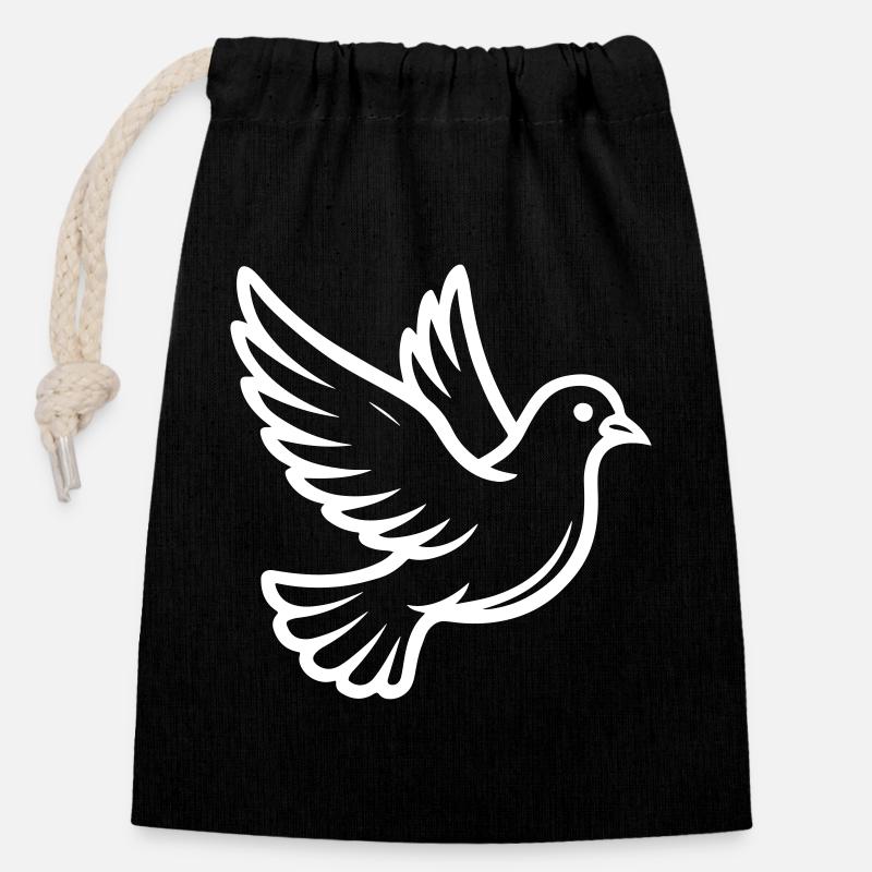Colombe de la Paix Colombe - Sac cadeau en coton avec cordon (14 x 20 cm) - noir