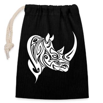 Rhino Tribal - Closable cotton gift bag (14x20cm) - black - Front