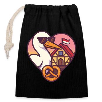 Alsace Cœur Cigogne & Bretzel – Fierté Alsacienne  - Sac cadeau en coton avec cordon (14 x 20 cm) - noir - Devant