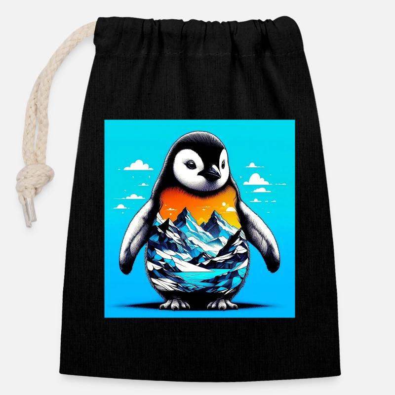 Pinguin - Verschließbarer Geschenkbeutel aus Baumwolle (14x20cm) - Schwarz