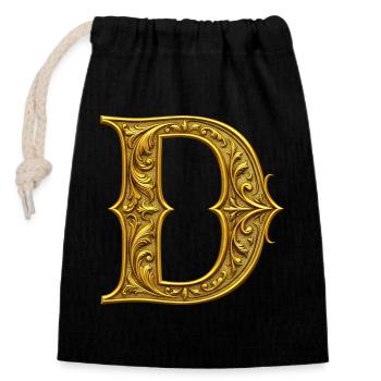 Ornamentgold Initiale D - Verschließbarer Geschenkbeutel aus Baumwolle (14x20cm) - Schwarz - Vorne