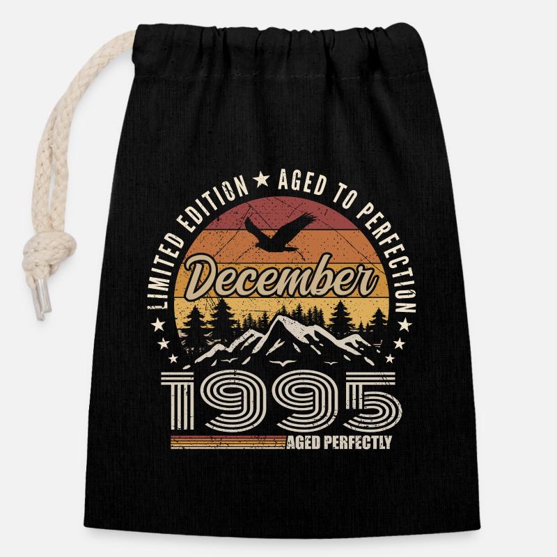 Décembre 1995 Édition Originale Cadeau décembre  - Sac cadeau en coton avec cordon (14 x 20 cm) - noir