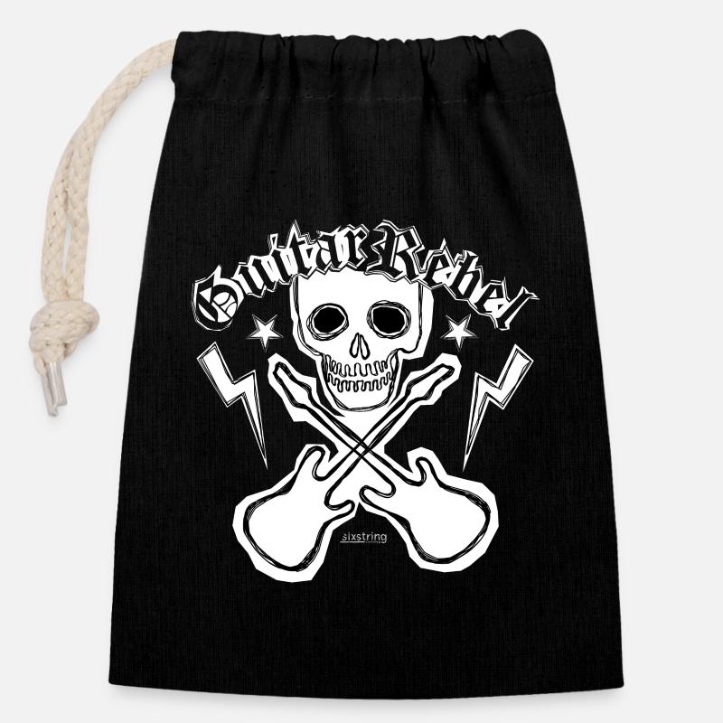 Guitar Rebel - Patchstyle - Verschließbarer Geschenkbeutel aus Baumwolle (14x20cm) - Schwarz