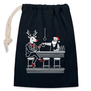 Père Noël barman et renne drôle chemise de Noël - Sac cadeau en coton avec cordon (14 x 20 cm) - bleu marine - Devant