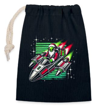 Alien Santa Space Sleigh Retro T-shirt de Noël - Sac cadeau en coton avec cordon (14 x 20 cm) - bleu marine - Devant