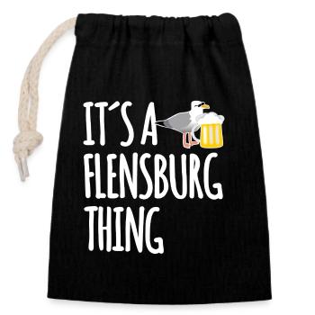 It's A Flensburg Thing - Verschließbarer Geschenkbeutel aus Baumwolle (14x20cm) - Schwarz - Vorne