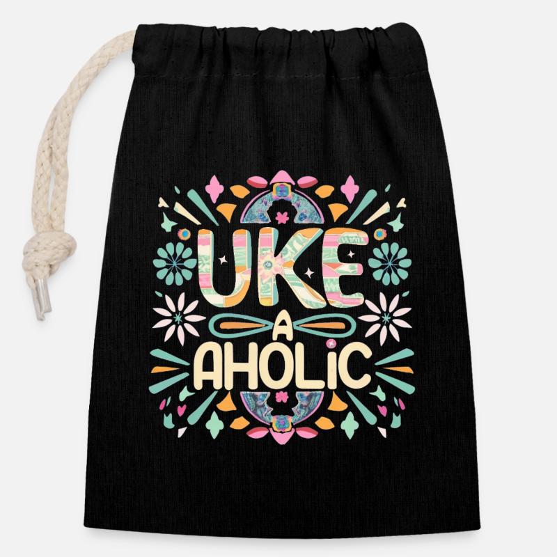 Uke-aholic - Closable cotton gift bag (14x20cm) - black