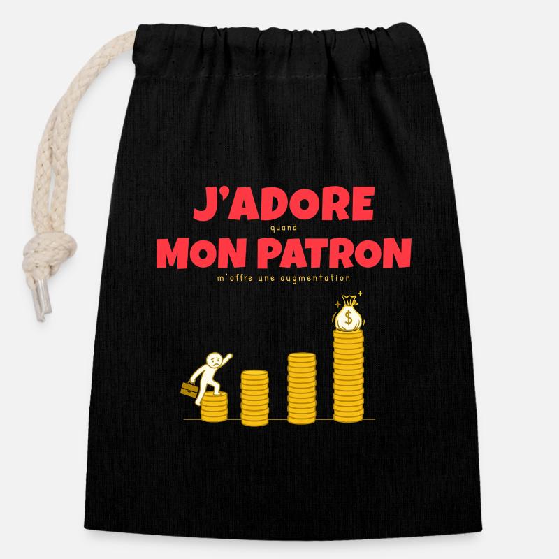 MON PATRON EST TOP QUAND.... - Closable cotton gift bag (14x20cm) - black