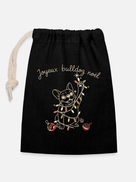 BULLDOGGE NOEL - Verschließbarer Geschenkbeutel aus Baumwolle (14x20cm) - Schwarz