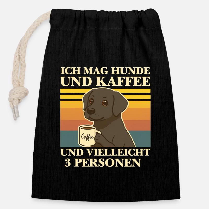 Ich mag Hunde & Kaffee Lustig Hund Coffee Tier - Verschließbarer Geschenkbeutel aus Baumwolle (14x20cm) - Schwarz