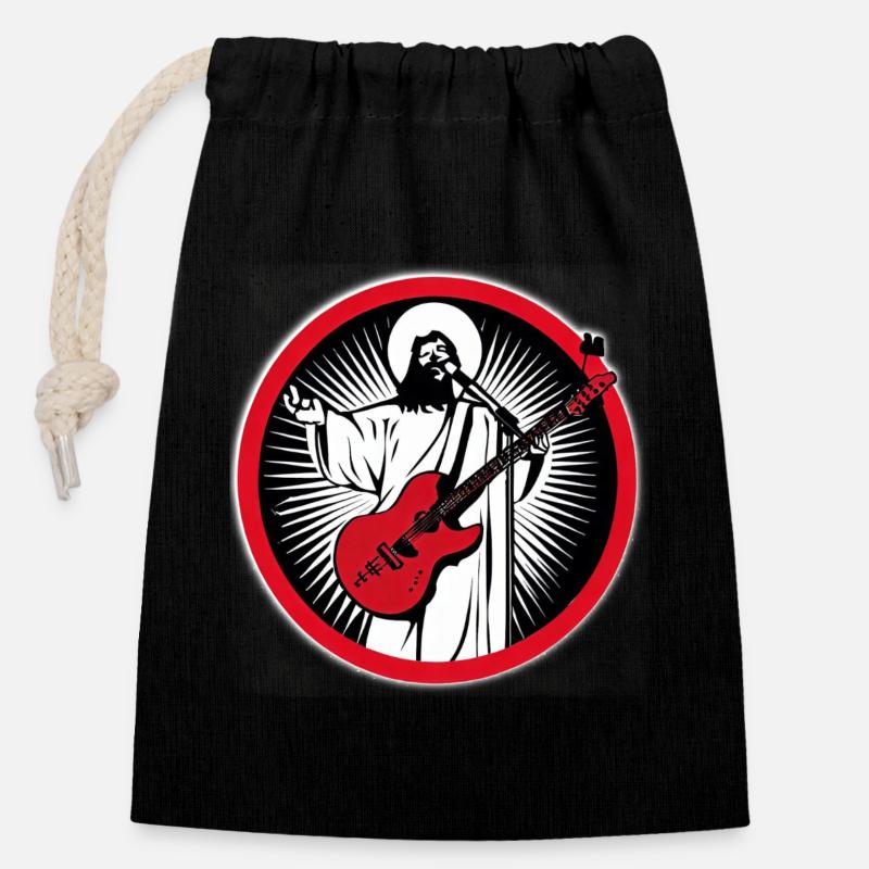 Jesus mit roter Gitarre im Kreis - Verschließbarer Geschenkbeutel aus Baumwolle (14x20cm) - Schwarz