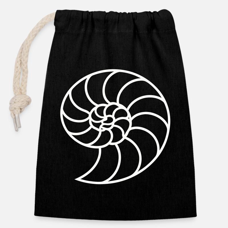 Weiße Nautilus-Spirale - Verschließbarer Geschenkbeutel aus Baumwolle (14x20cm) - Schwarz