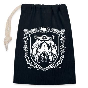 Hippo Crest - Closable cotton gift bag (14x20cm) - navy - Front