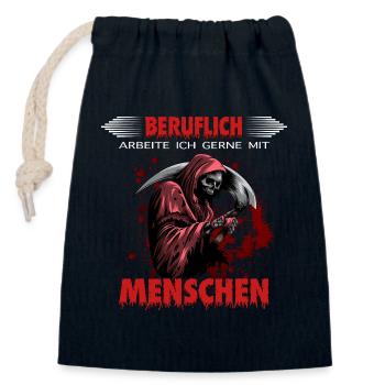Beruflich arbeite ich gerne mit Menschen - Verschließbarer Geschenkbeutel aus Baumwolle (14x20cm) - Navy - Vorne
