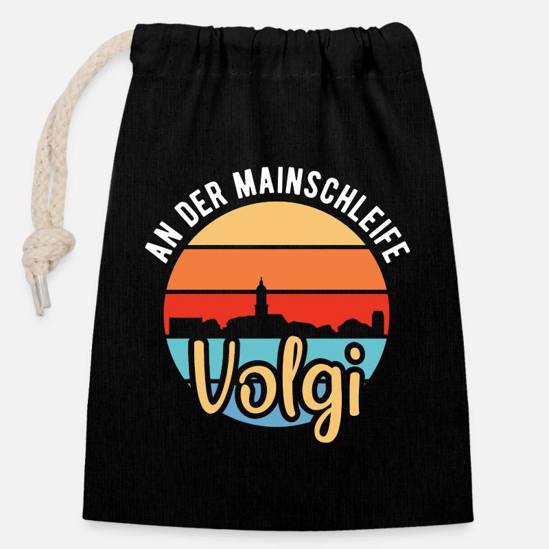 Volkach | Volgi | Mainschleife - Verschließbarer Geschenkbeutel aus Baumwolle (14x20cm) - Schwarz