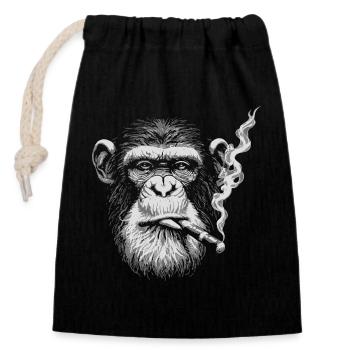 Chimp Smoking Portrait - Closable cotton gift bag (14x20cm) - black - Front