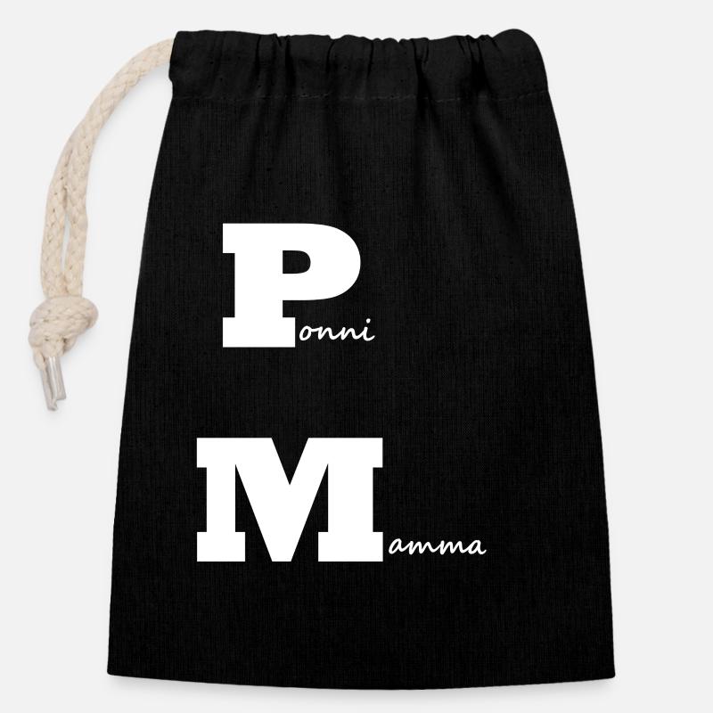 PonyMama white - Closable cotton gift bag (14x20cm) - black