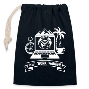 WLAN Wanderlust Laptop Design - Verschließbarer Geschenkbeutel aus Baumwolle (14x20cm) - Navy - Vorne
