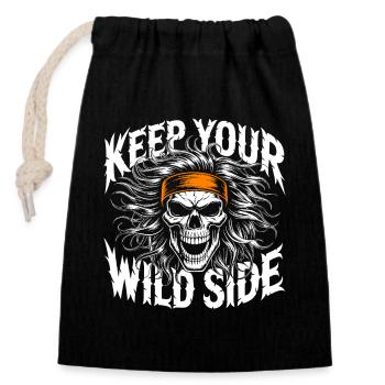 Keep Your Wild Side Skull - Verschließbarer Geschenkbeutel aus Baumwolle (14x20cm) - Schwarz - Vorne