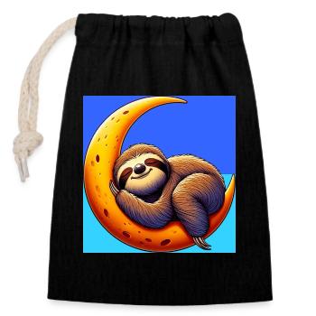 La paresse dort sur la Lune - Sac cadeau en coton avec cordon (14 x 20 cm) - noir - Devant
