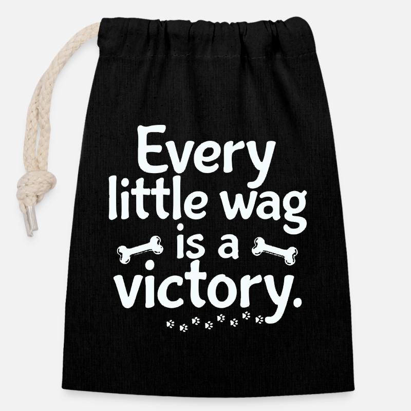 Every Wag Is a Tiny Victory - Closable cotton gift bag (14x20cm) - black