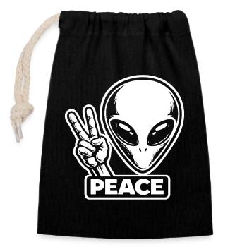 Außerirdischer Alien Peace Frieden auf Erden - Verschließbarer Geschenkbeutel aus Baumwolle (14x20cm) - Schwarz - Vorne