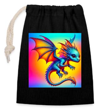 Drache - Verschließbarer Geschenkbeutel aus Baumwolle (14x20cm) - Schwarz - Vorne