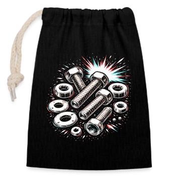 Boulons Écrous Conception mécanique des outils - Sac cadeau en coton avec cordon (14 x 20 cm) - noir - Devant